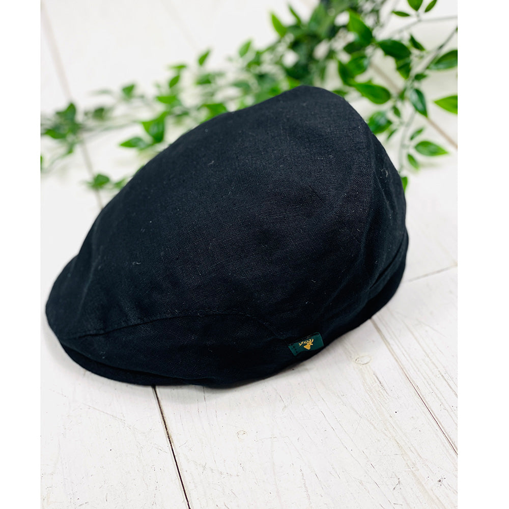 Musta pellava flat cap ⎪ Trinity Black ⎪ Mucros Weavers