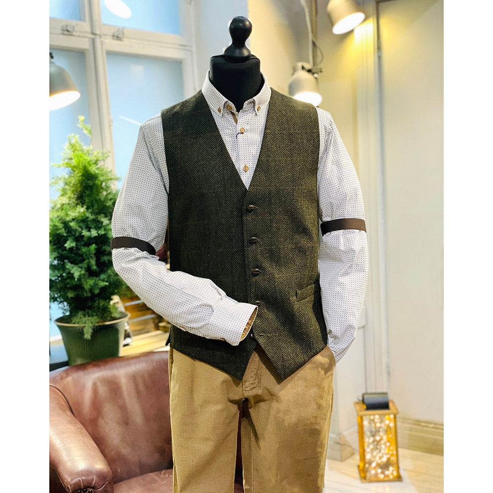 Dunkelgrüne karierte Tweed-Weste ⎪ Mucros Weavers