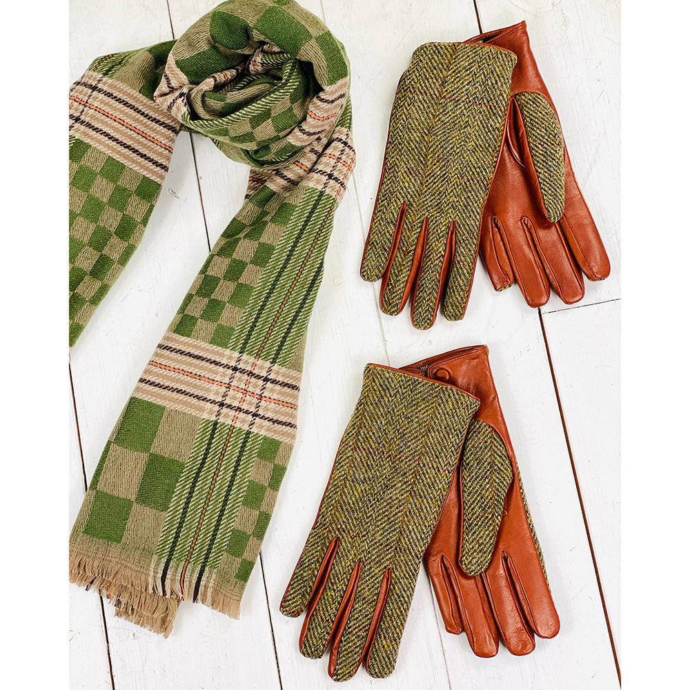 Ruskeat lampaannahkaiset tweed hanskat⎪ Riviera ⎪ Omega Gloves