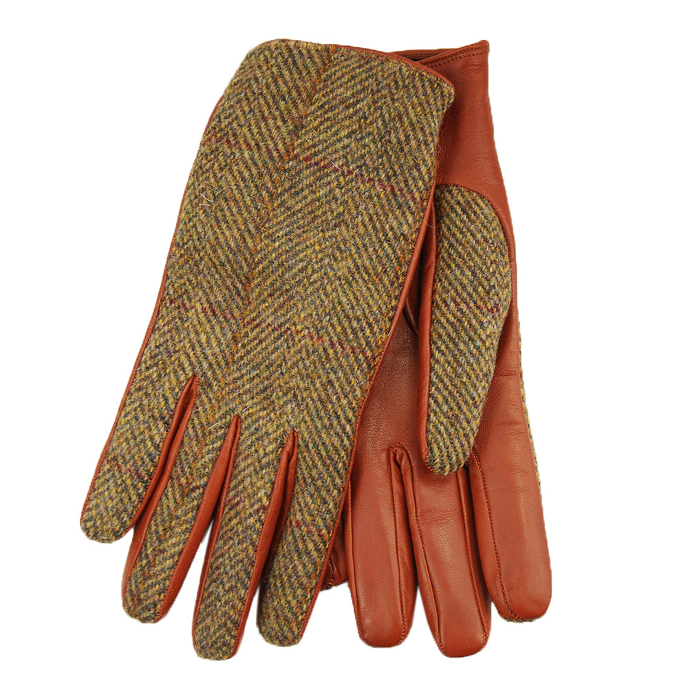 Ruskeat lampaannahkaiset tweed hanskat⎪ Riviera ⎪ Omega Gloves