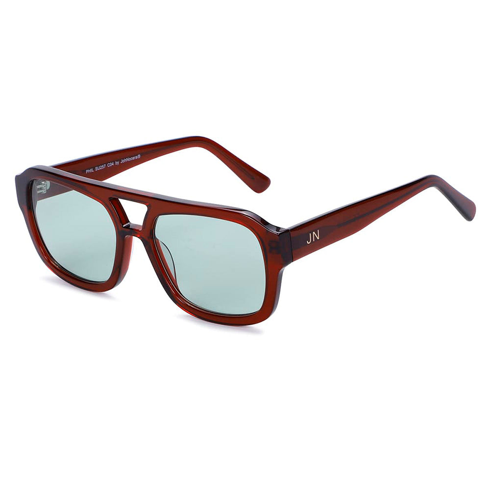 Dark red sunglasses with a greenish lens | Phil | JohNocera