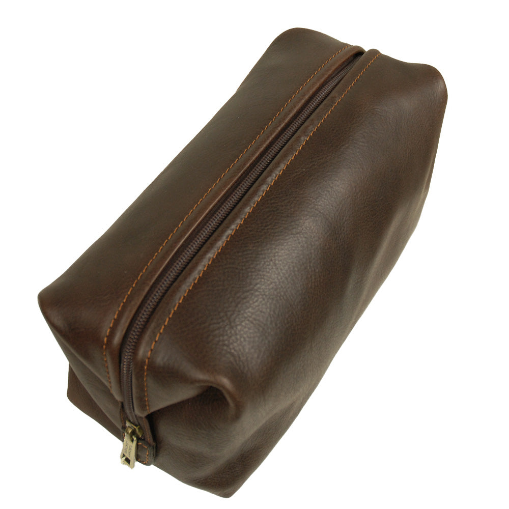 Iso tummanruskea matta nahkainen toilettilaukku ⎪ Tuscany Leather
