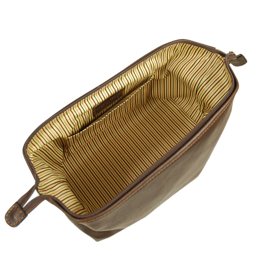 Iso tummanruskea matta nahkainen toilettilaukku ⎪ Tuscany Leather