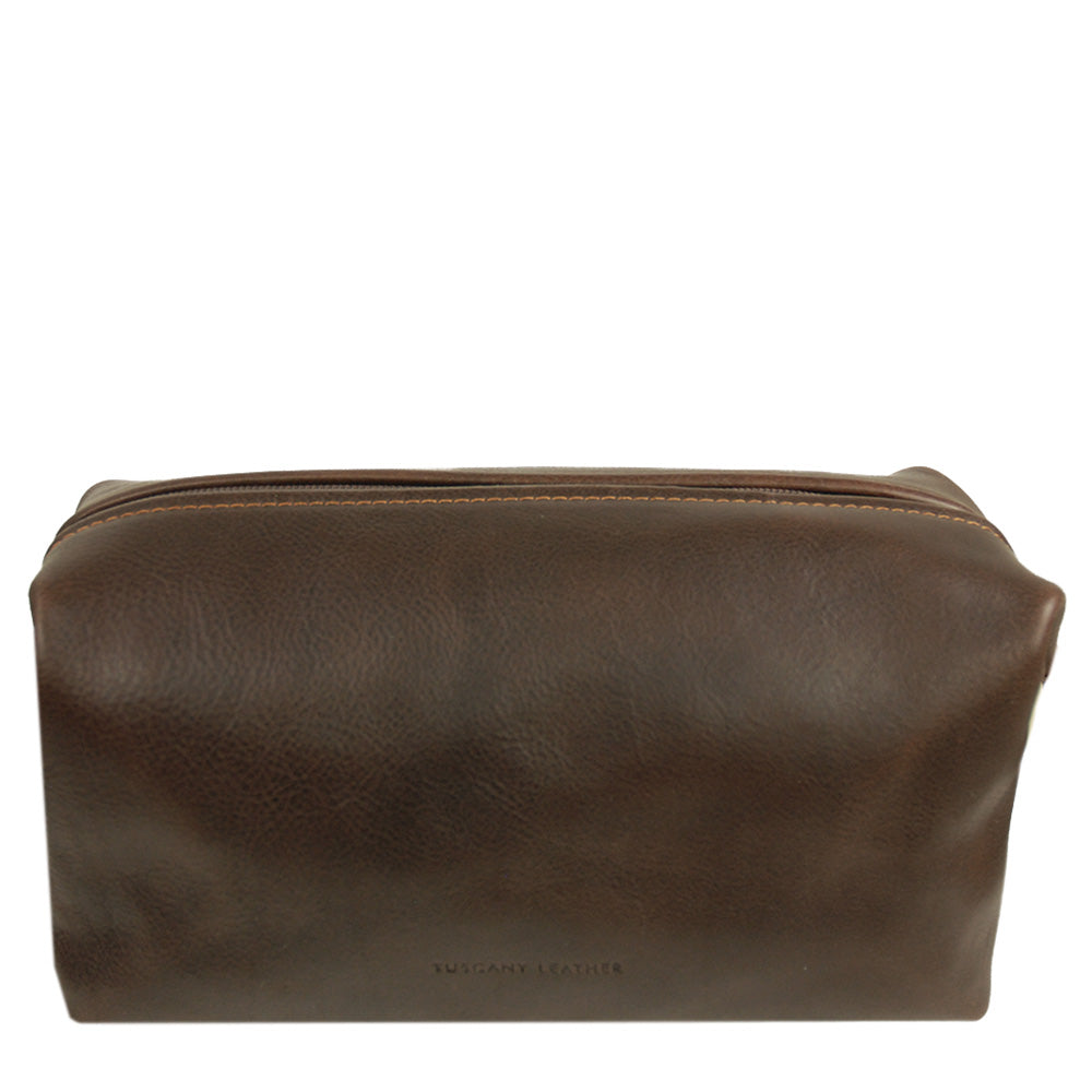 Iso tummanruskea matta nahkainen toilettilaukku ⎪ Tuscany Leather