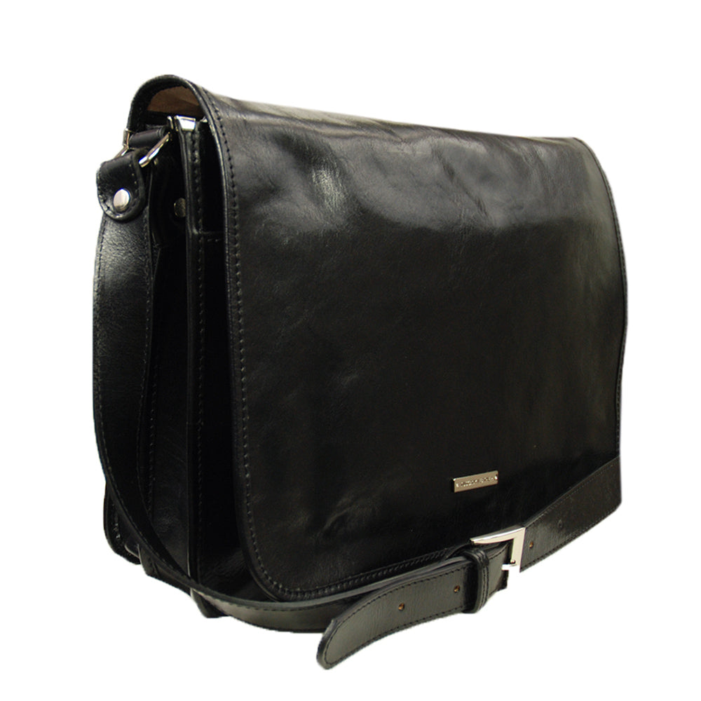 Large black leather messenger bag Men s leather bags