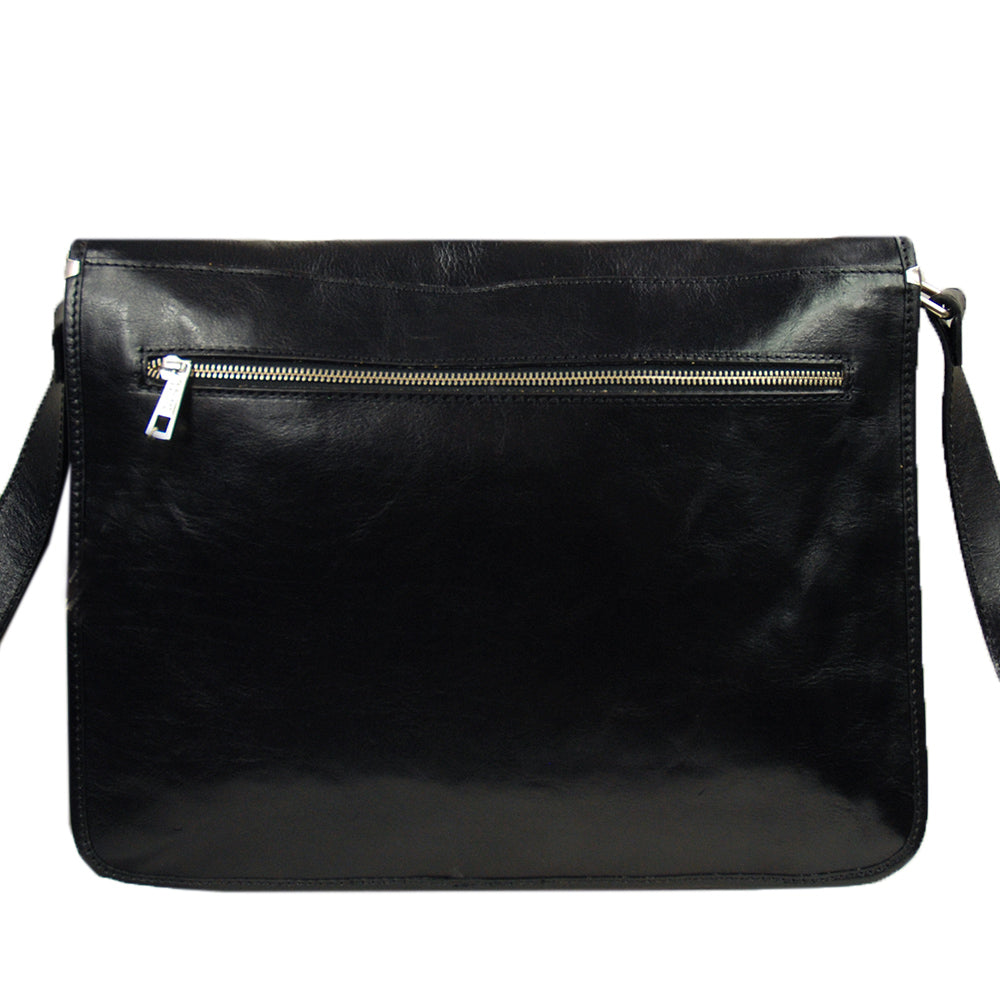 Large black leather messenger bag best sale