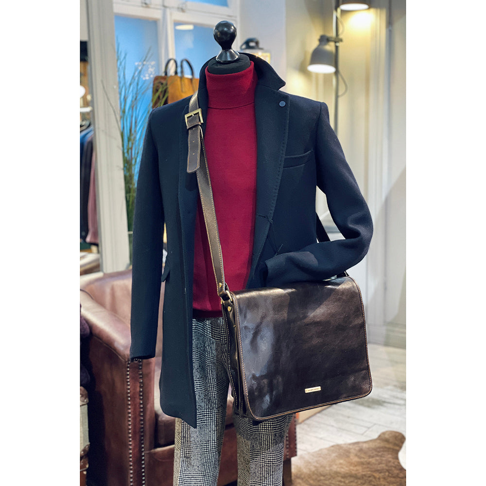 Iso tummanruskea messenger laukku⎪ Tuscany Leather