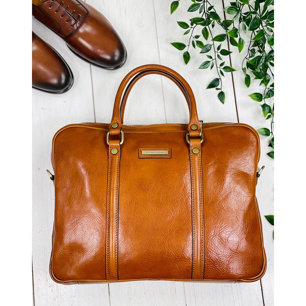 Ljusbrun läderportfölj 14" ⎪ Tuscany Leather