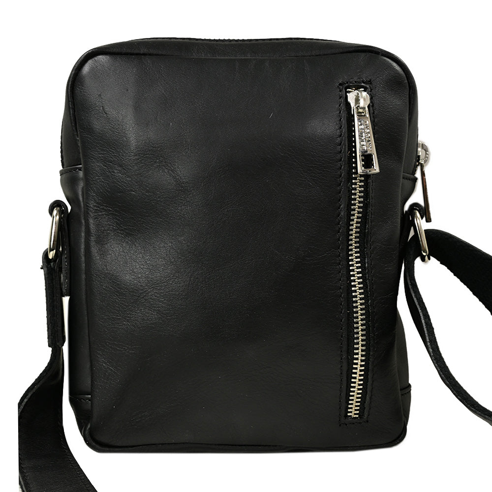 Small matte black leather messenger bag ⎪ Larry ⎪ Tuscany Leather