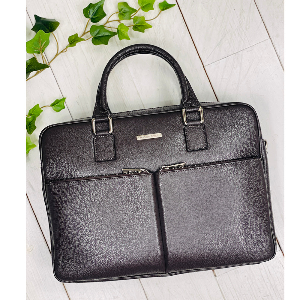 Large dark brown leather briefcase 17.3" | Treviso | Tuscany Leather