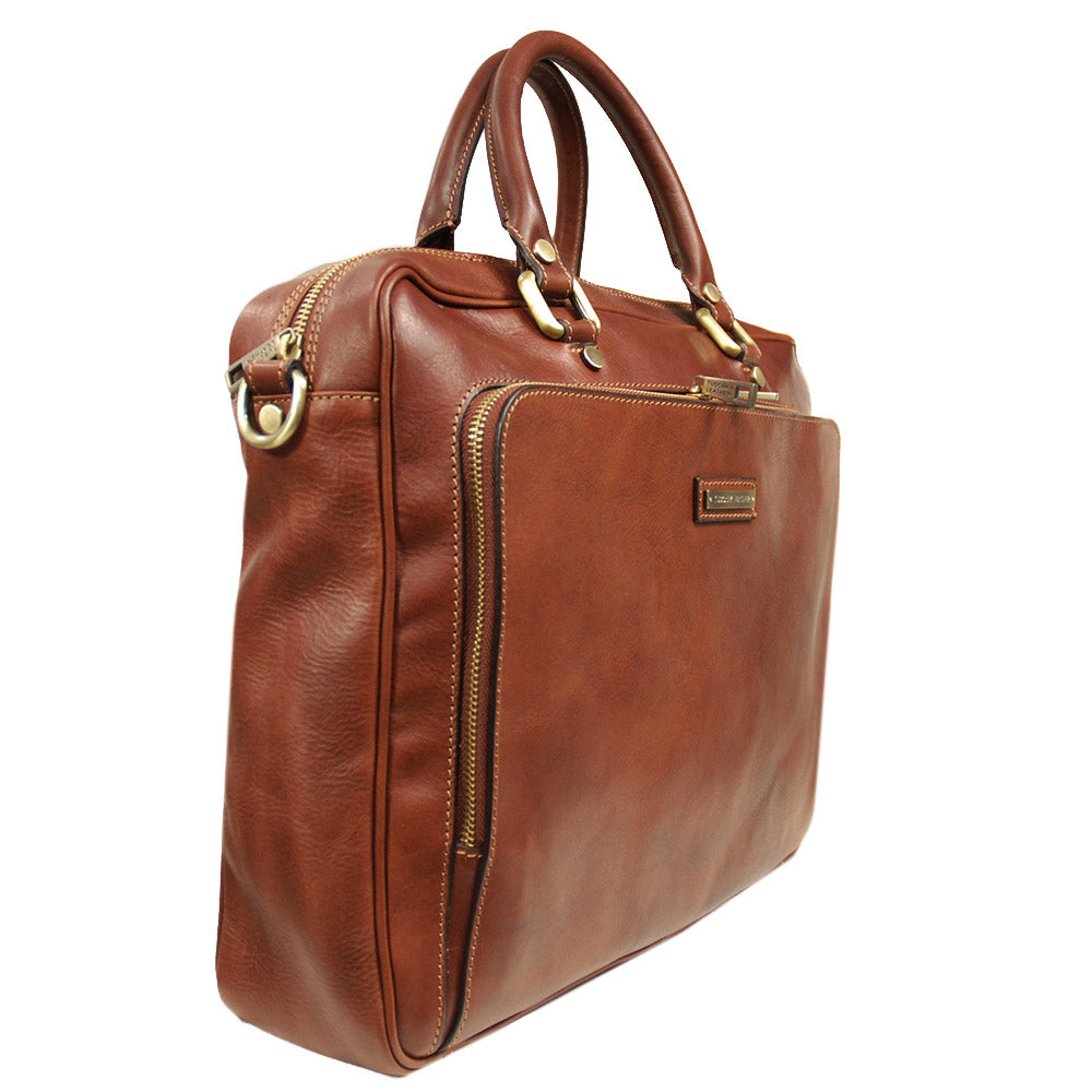 Large honey-colored leather briefcase 15.6"⎪ Pisa⎪ Tuscany Leather