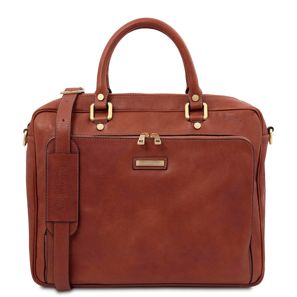 Stor honungsfärgad läderportfölj 15,6"⎪ Pisa⎪ Tuscany Leather