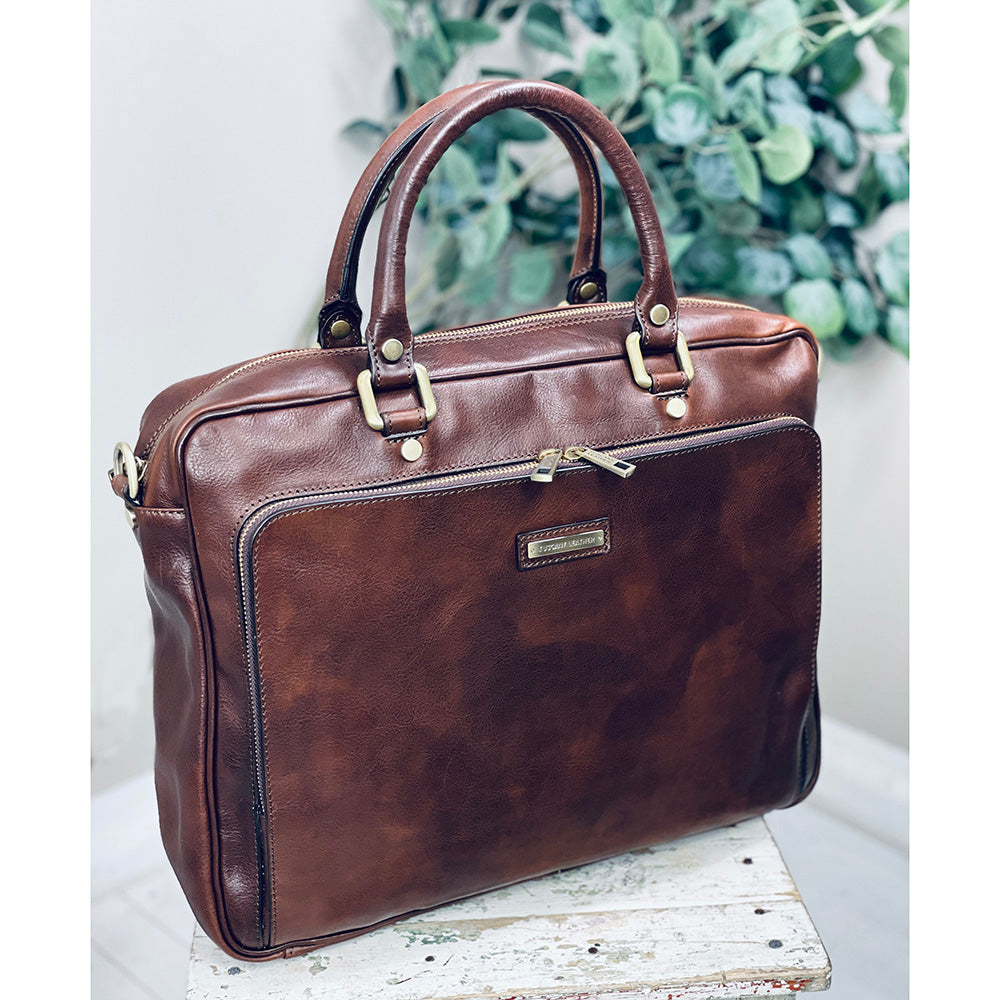 Große honigfarbene Ledertasche 15,6"⎪ Pisa⎪ Tuscany Leather