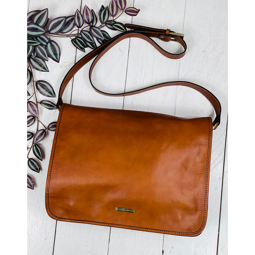 Iso vaaleanruskea matta messenger laukku⎪ Tuscany Leather