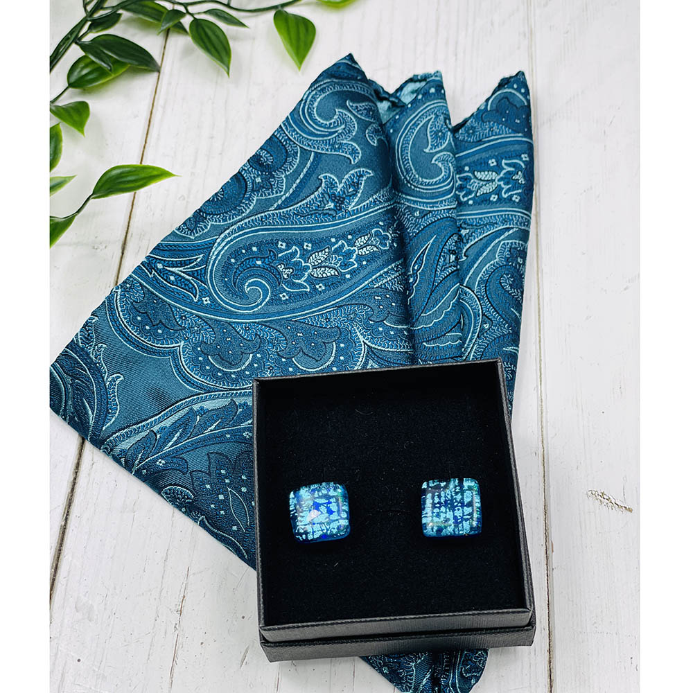 Petrol Blue Glass Cufflinks⎪ Tinti Matteo Venice