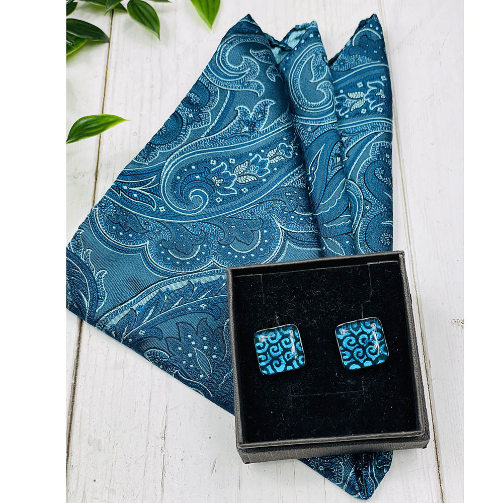 Turquoise Patterned Cufflinks⎪ Tinti Matteo Venice