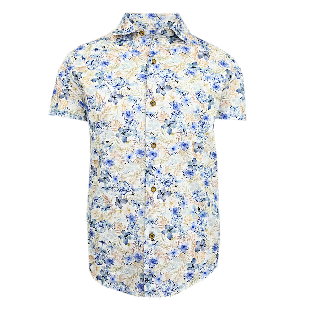 Kortärmad blommönstrad skjorta med krage ⎪ Soft Stretch ⎪ Y.S. Original