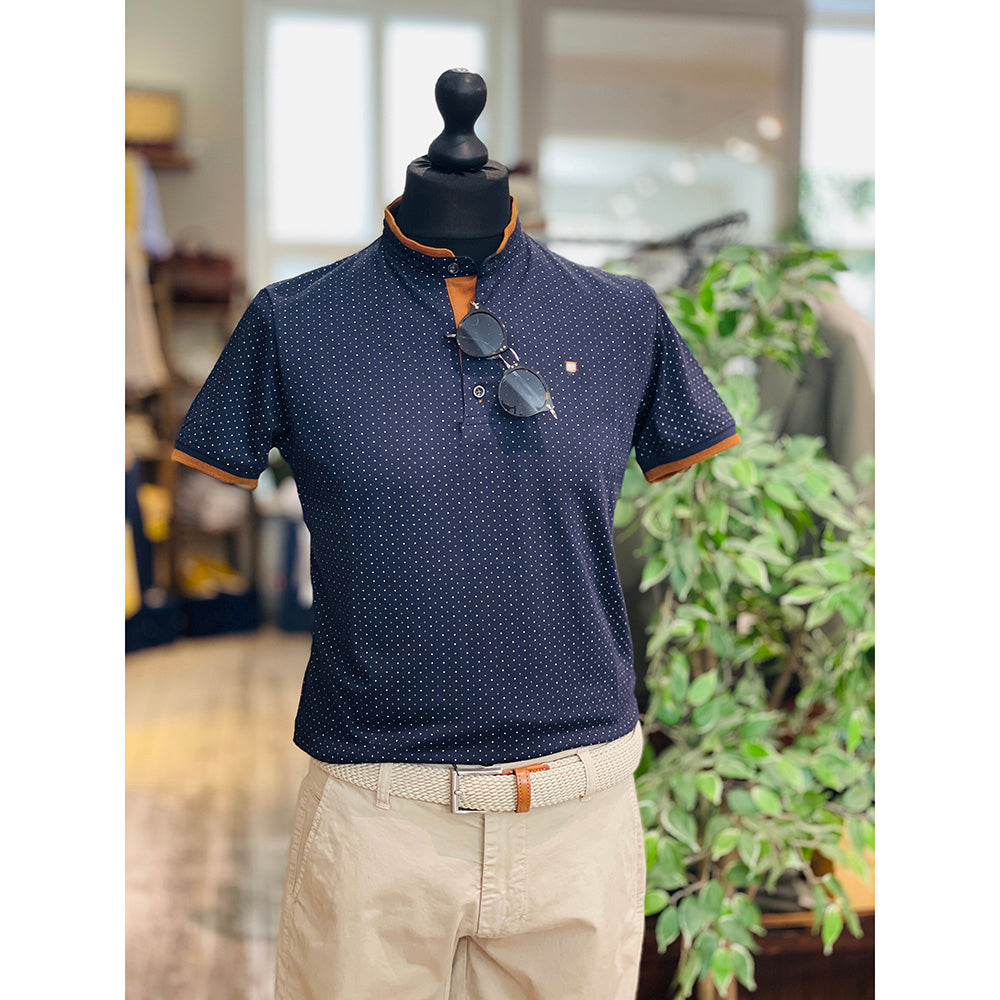Dunkelblaues Pikee-Poloshirt mit Stehkragen ⎪ Double Dots ⎪ Y.S. Original
