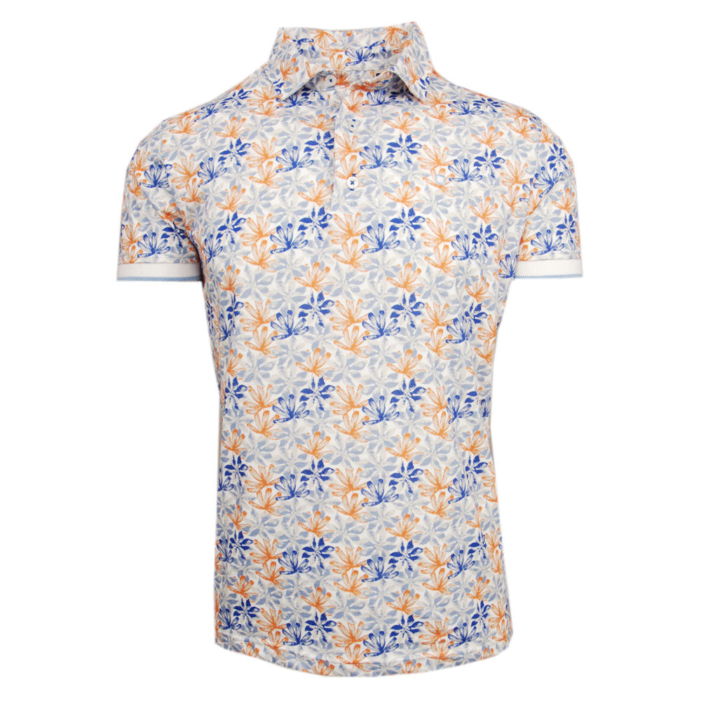 Weißes Poloshirt mit türkisfarbenem Muster ⎪ Pattern ⎪ Yellow Skin