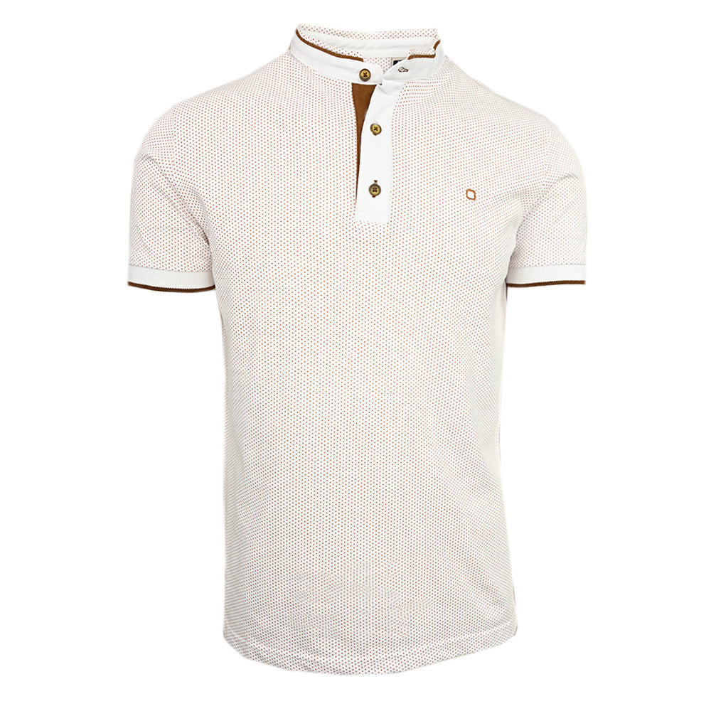 Weißes Poloshirt mit Stehkragen ⎪ Brown Dots ⎪ Y.S. Original