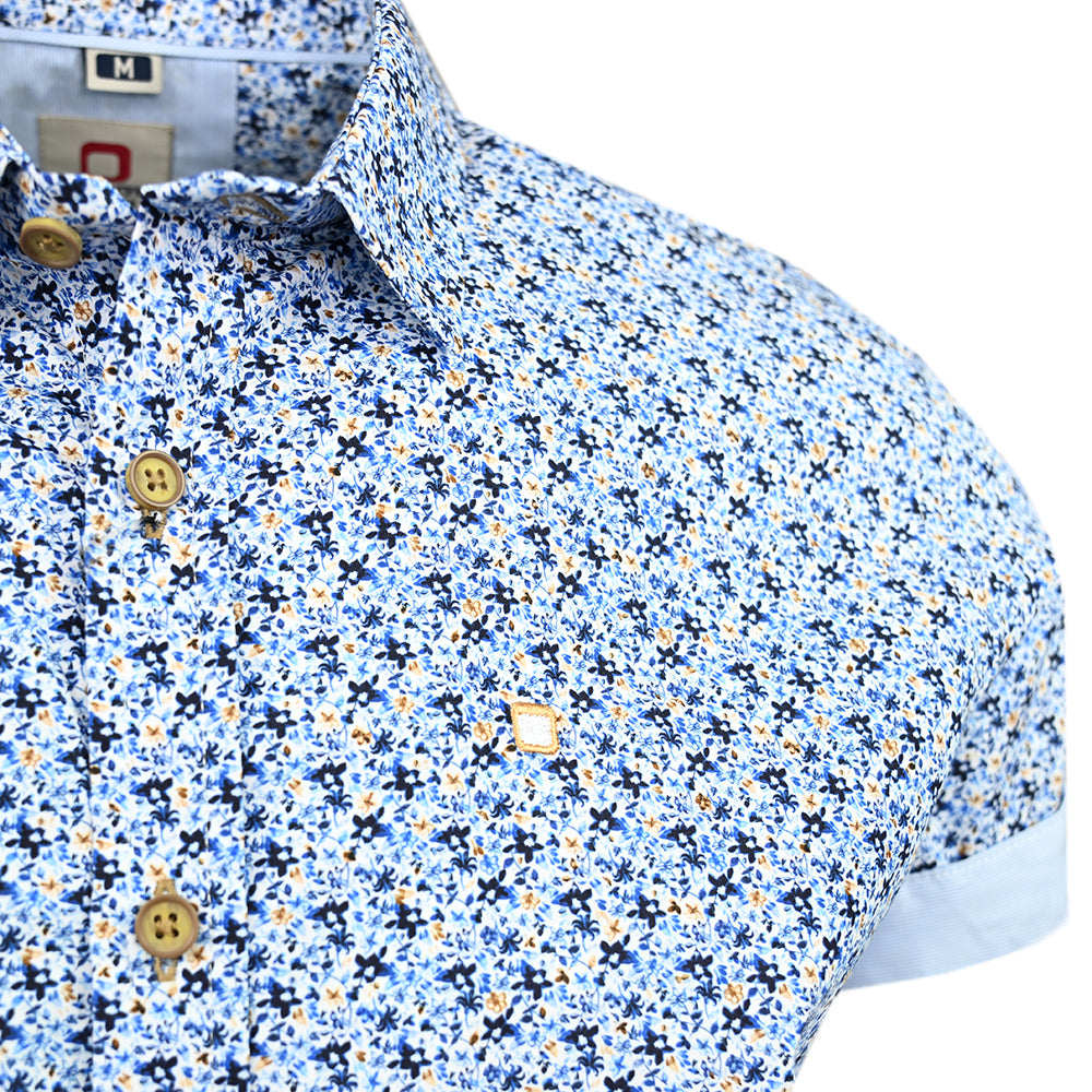 Short-sleeved collared shirt with a blue pattern ⎪ Slim Fit ⎪ Y.S. Original