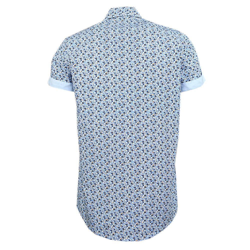 Short-sleeved collared shirt with a blue pattern ⎪ Slim Fit ⎪ Y.S. Original