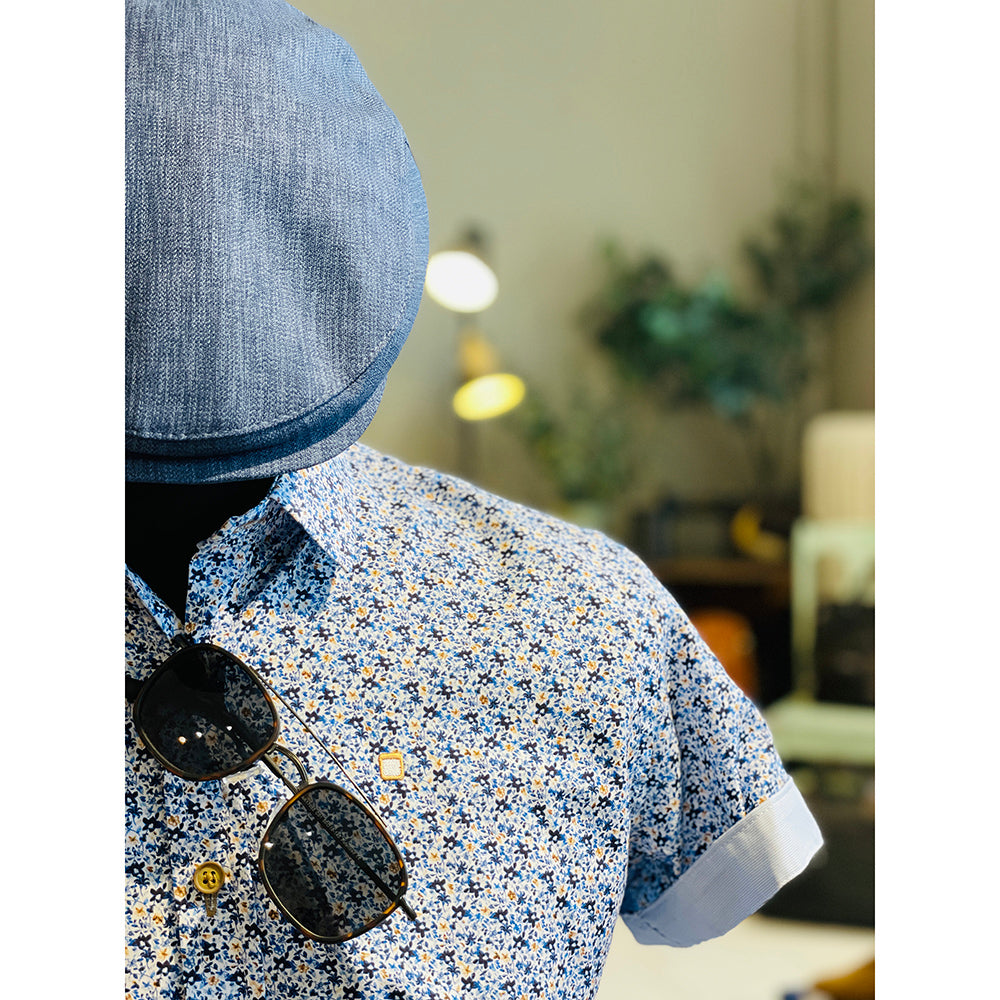 Short-sleeved collared shirt with a blue pattern ⎪ Slim Fit ⎪ Y.S. Original