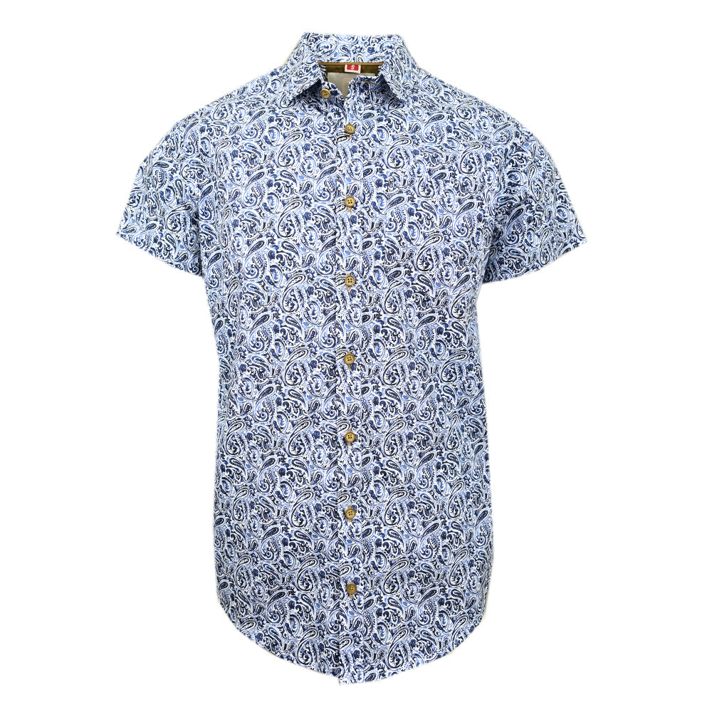 Short-sleeved collared shirt with a blue pattern ⎪ Regular Fit ⎪ Y.S. Original