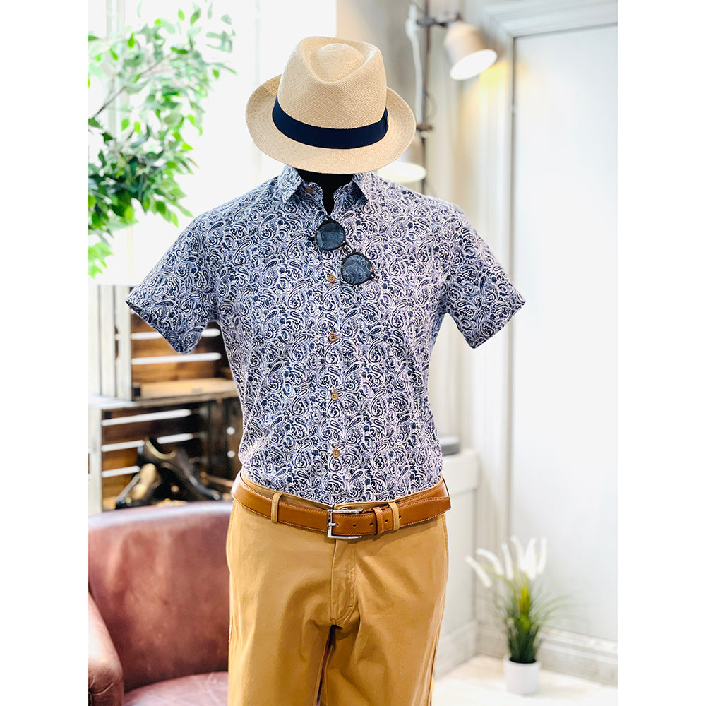 Short-sleeved collared shirt with a blue pattern ⎪ Regular Fit ⎪ Y.S. Original