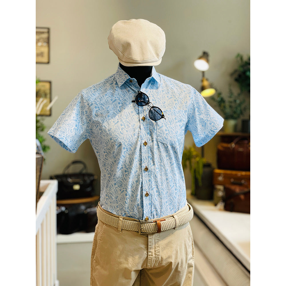 Short-Sleeved Collared Shirt with Light Blue Pattern ⎪ Regular Fit ⎪ Y.S. Original