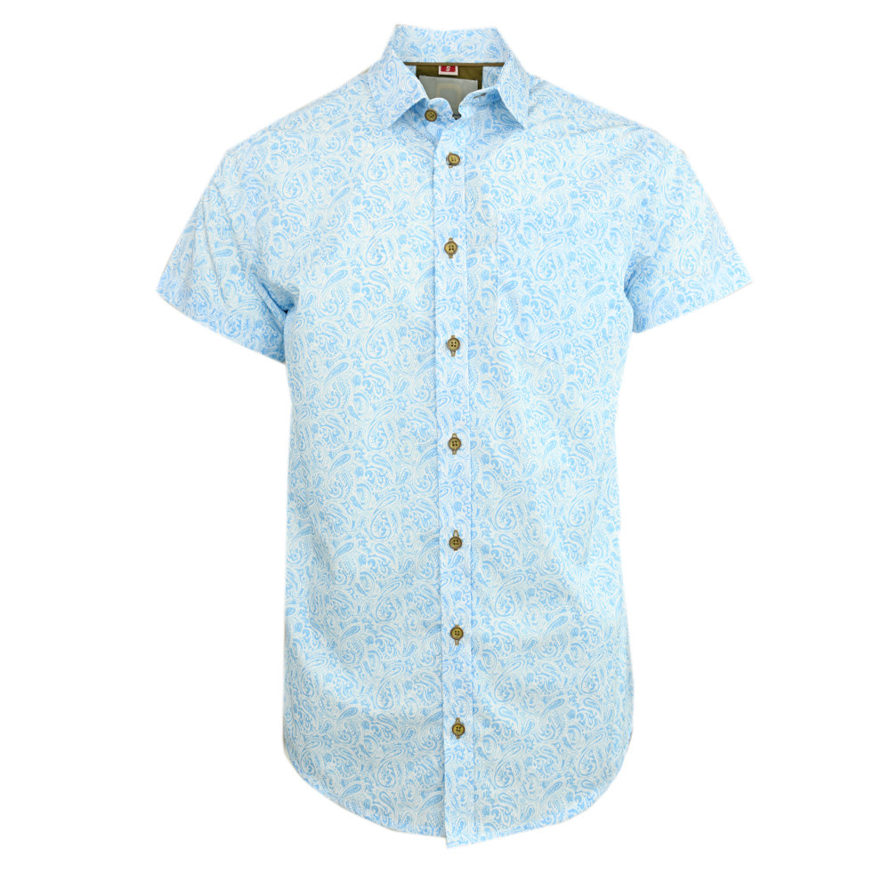 Short-Sleeved Collared Shirt with Light Blue Pattern ⎪ Regular Fit ⎪ Y.S. Original