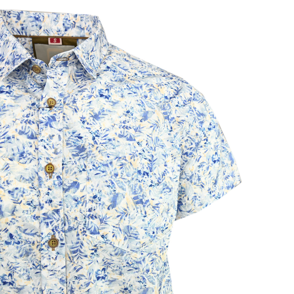 Kurzärmliges Hemd mit Kragen in blauem Muster ⎪ Regular Fit ⎪ Y.S. Original