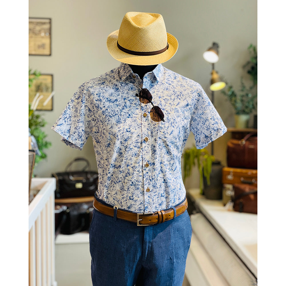 Kurzärmliges Hemd mit Kragen in blauem Muster ⎪ Regular Fit ⎪ Y.S. Original