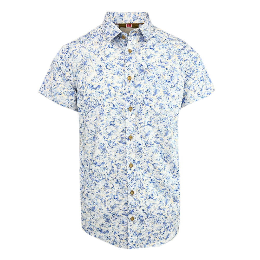 Kurzärmliges Hemd mit Kragen in blauem Muster ⎪ Regular Fit ⎪ Y.S. Original