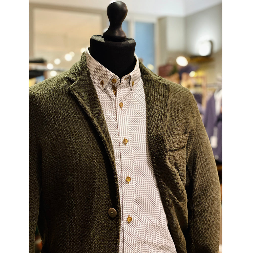 Valkoinen kauluspaita vihreällä / ruskealla kuviolla⎪ Pablo  ⎪  Y.S. Original