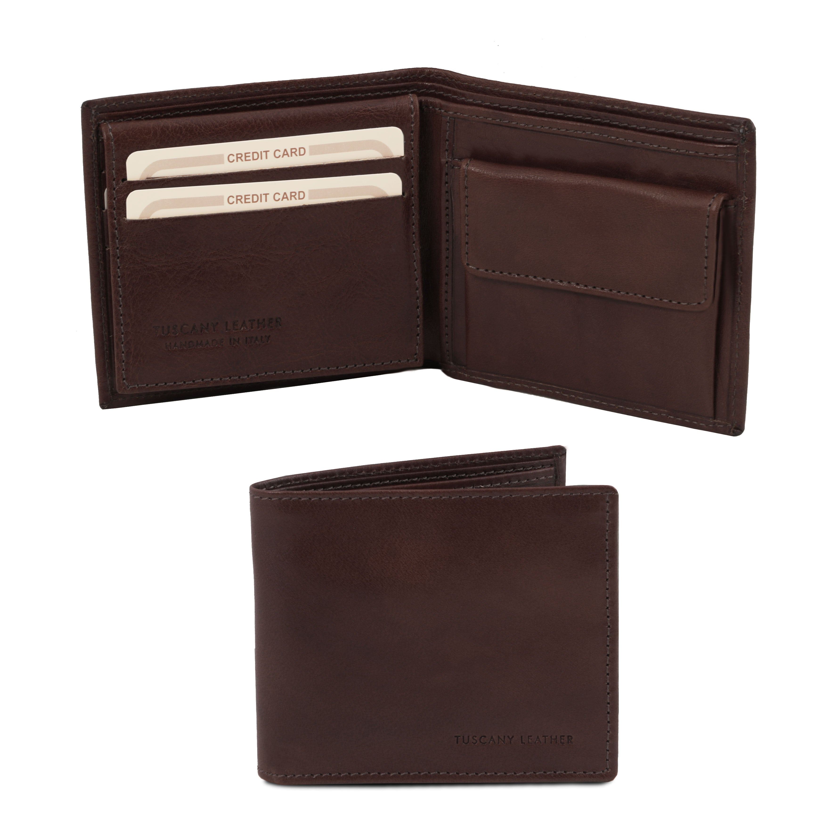 Portefeuille en cuir marron foncé avec poche à monnaie ⎪Tuscany Leather