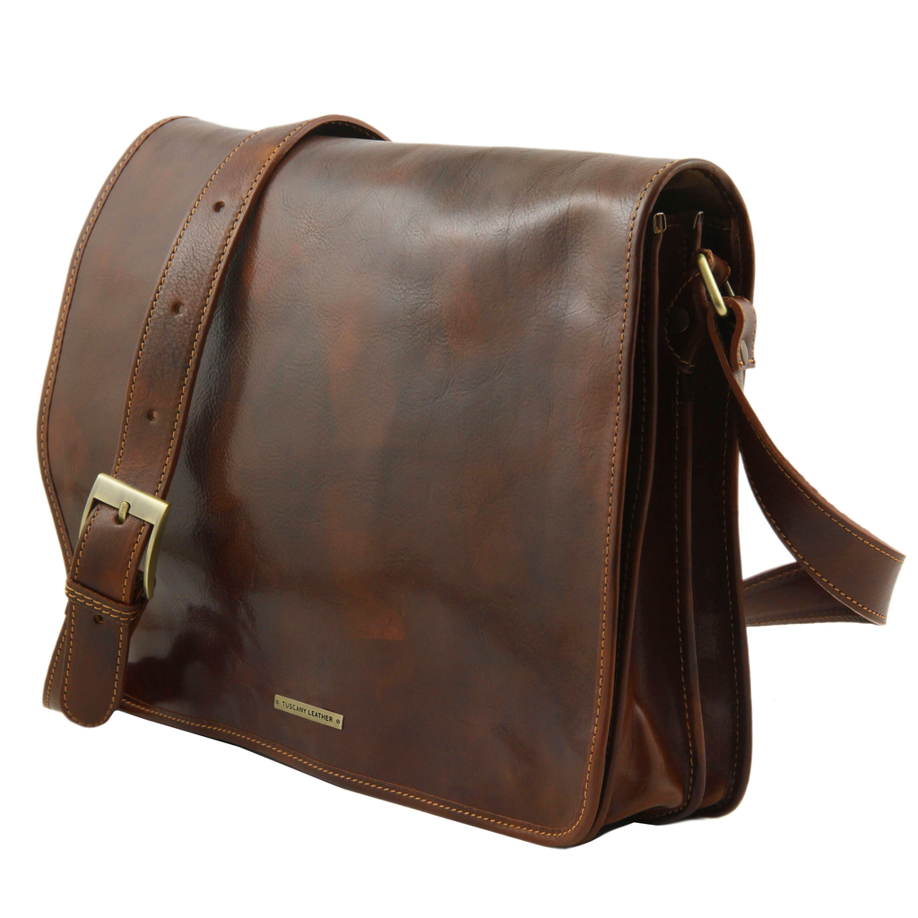Large messenger leather bag brown⎪ Tuscany Leather
