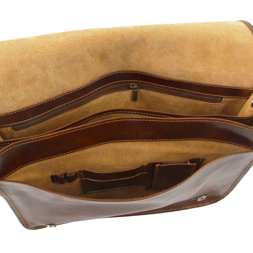 Large messenger leather bag brown⎪ Tuscany Leather