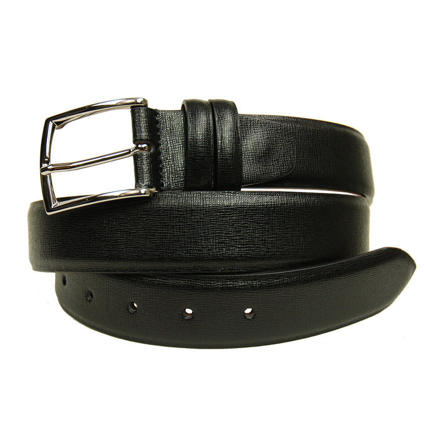 Black leather belt saffiano⎪Bochicchio