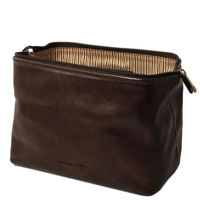 Large dark brown leather toilet bag⎪ Tuscany Leather