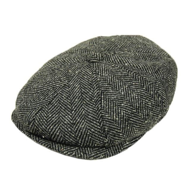 Gray herringbone pattern flat cap⎪Bojua