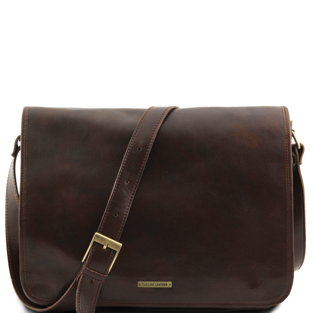 Large messenger leather bag dark brown 15.6"⎪ Tuscany Leather
