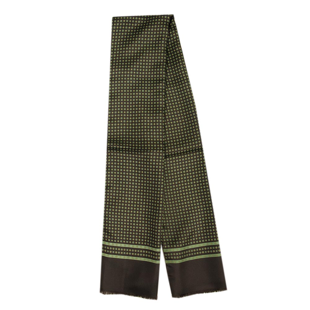 Brown silk scarf with wool lining with a green pattern⎪ Bojua