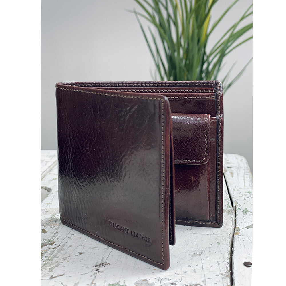 Dunkelbraune Ledergeldbörse mit Münzfach ⎪Tuscany Leather