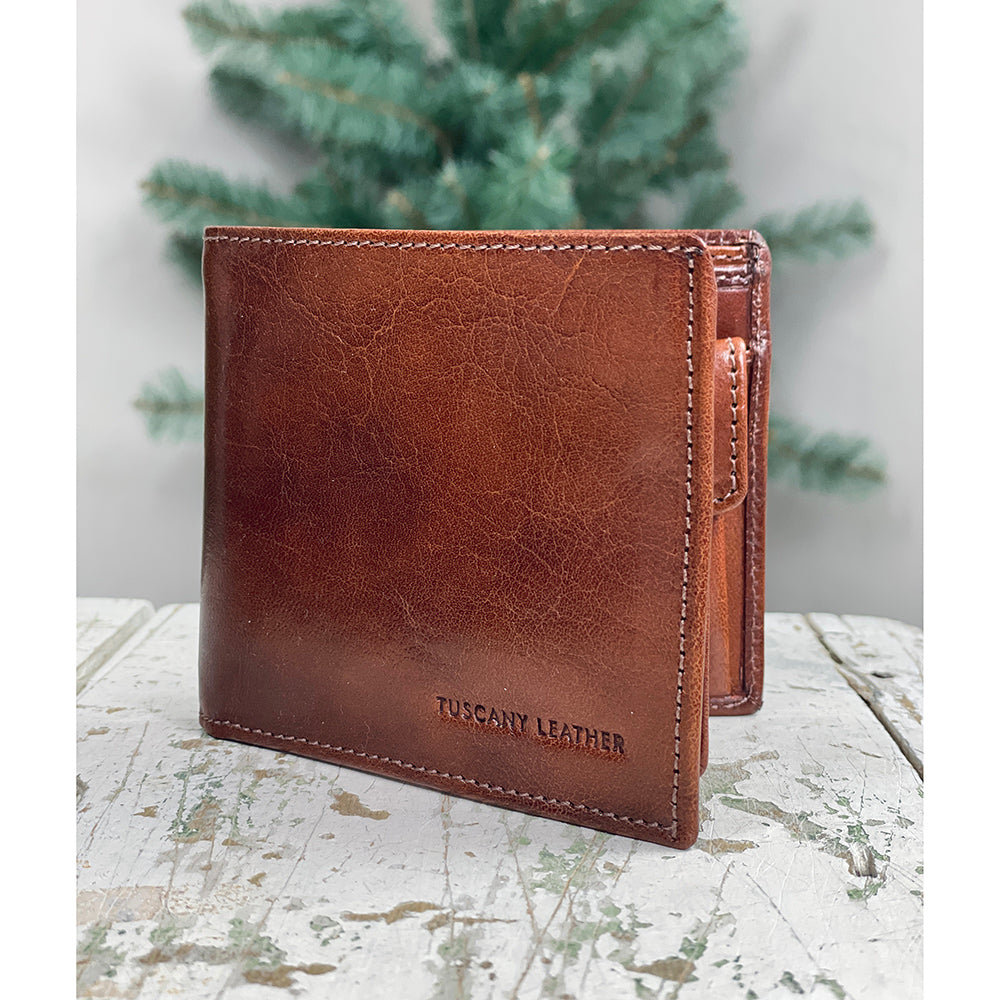 Brun läderplånbok med myntficka⎪Tuscany Leather