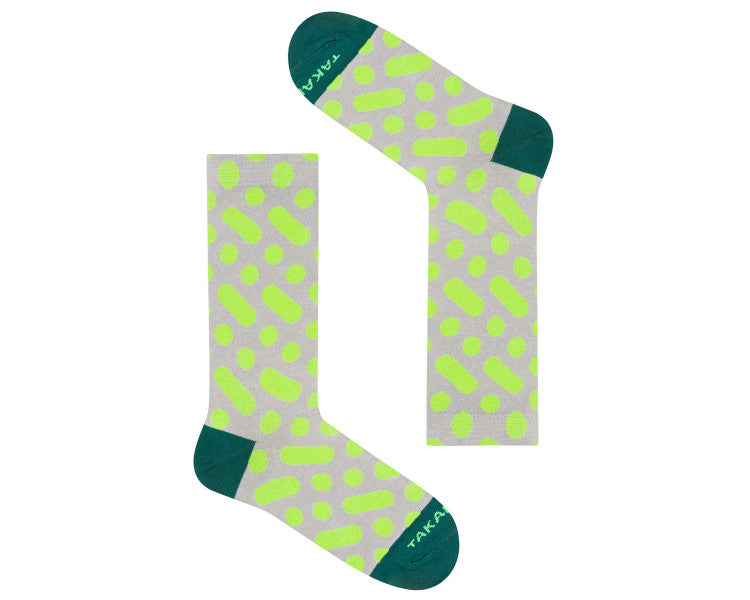 Grå sokker med grønt mønster 13M2⎪Takapara