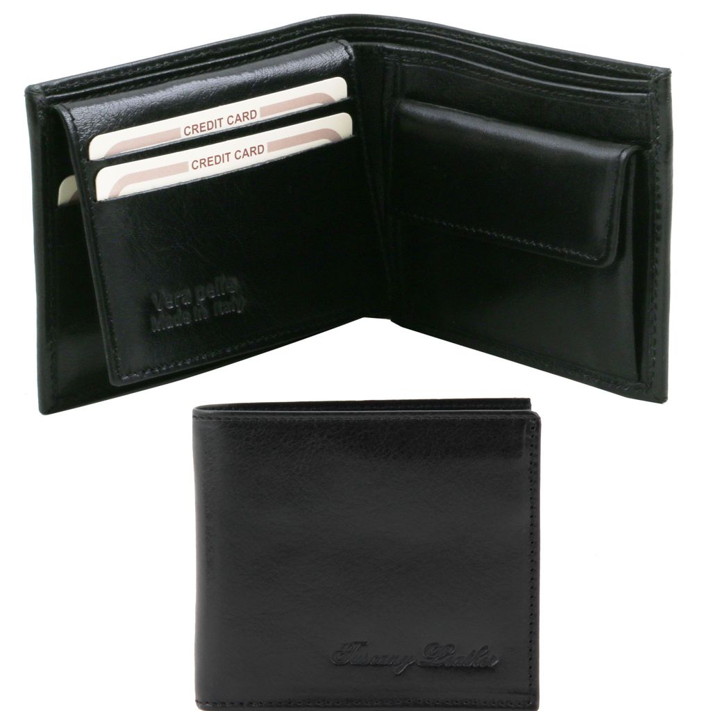 Svart läderplånbok med myntficka ⎪Tuscany Leather